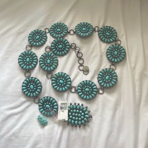 Women’s Silver Round Link with Turquoise Chain Belt